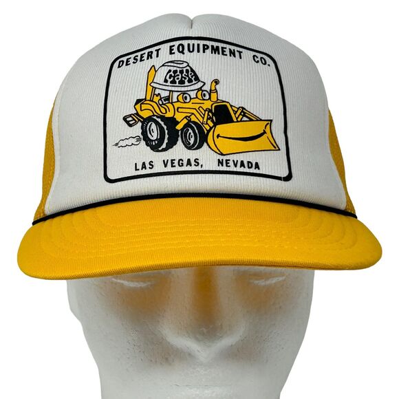 Vintage Desert Equipment Co Trucker Hat Baseball Cap Bulldozer 90s Mesh Yellow - Picture 2 of 9